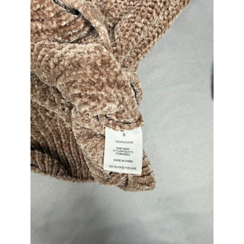 Pink Rose Chenille Sweater Womens Small Tan Beige Diamond Knit Balloon Sleeve S - Picture 4 of 6